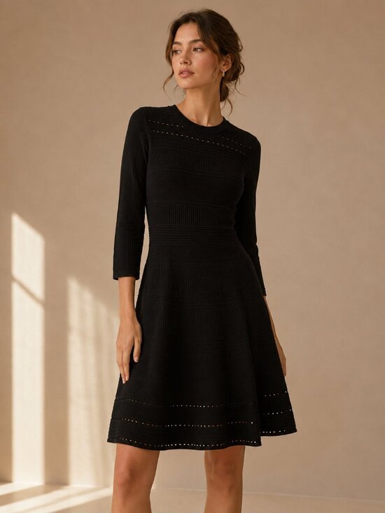 Eliza J Dresses & Skirts - Eliza J Black Knit Long Sleeve Fit & Flare Sweater Dress Size Large L
